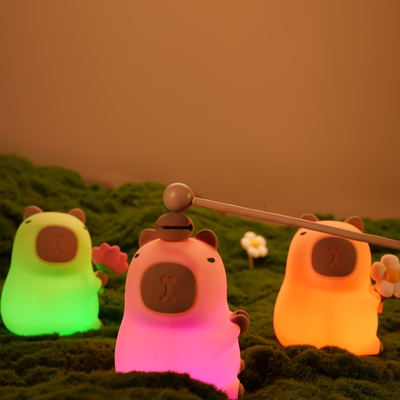 Divertido dibujo animado Capybara luz nocturna Control de toque 1200mAh luz nocturna recargable para dormir con 7 colores cambiantes