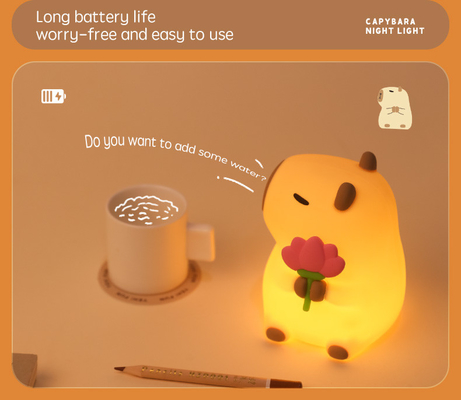 Diseño moderno lámpara nocturna de silicona capibara portátil USB recargable fuente de luz LED control táctil lámpara de animales para el dormitorio