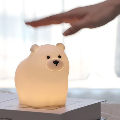 Muid Pequeño Oso Blanco Lámpara de acolchado Silicona Niños Suave Luz Bebé Dormir Dormitorio Dormitorio Toque Luz nocturna