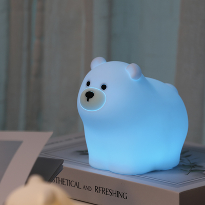 Muid Pequeño Oso Blanco Lámpara de acolchado Silicona Niños Suave Luz Bebé Dormir Dormitorio Dormitorio Toque Luz nocturna