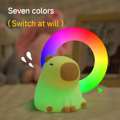 Nueva Cute Capybara Silicona Luz de noche Usb Recargable Led Pat Lámpara Tiempo Oscurecimiento Decorativo Mesa Lámpara de noche Dormir