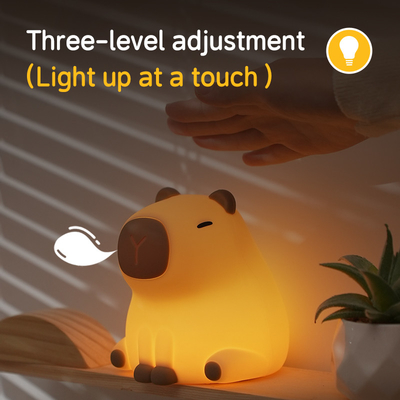 Nueva Cute Capybara Silicona Luz de noche Usb Recargable Led Pat Lámpara Tiempo Oscurecimiento Decorativo Mesa Lámpara de noche Dormir