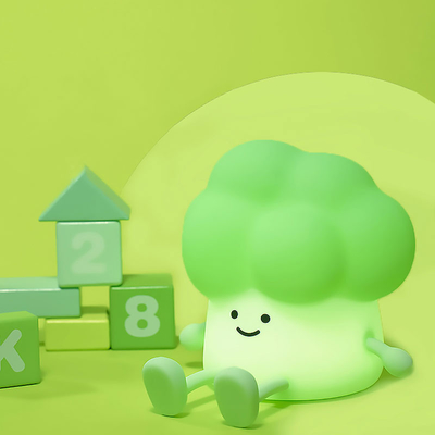 Cariñosos dibujos animados de brócoli para acompañar a los niños a dormir Silicona luz nocturna recargable lámpara de vegetal junto a la cama