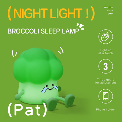 DY Dormir de moda Luz nocturna de silicona Recargable Lámpara de cama de vegetales 3 niveles de atenuación Brócoli Luz nocturna