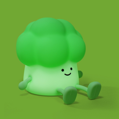 Cariñosos dibujos animados de brócoli para acompañar a los niños a dormir Silicona luz nocturna recargable lámpara de vegetal junto a la cama